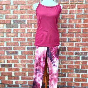 NO BOUNDARIES RIBBED TANK WITH SWEET CRANDBERRY TIE DYE LEGGINGS NWT XL JUNIORS